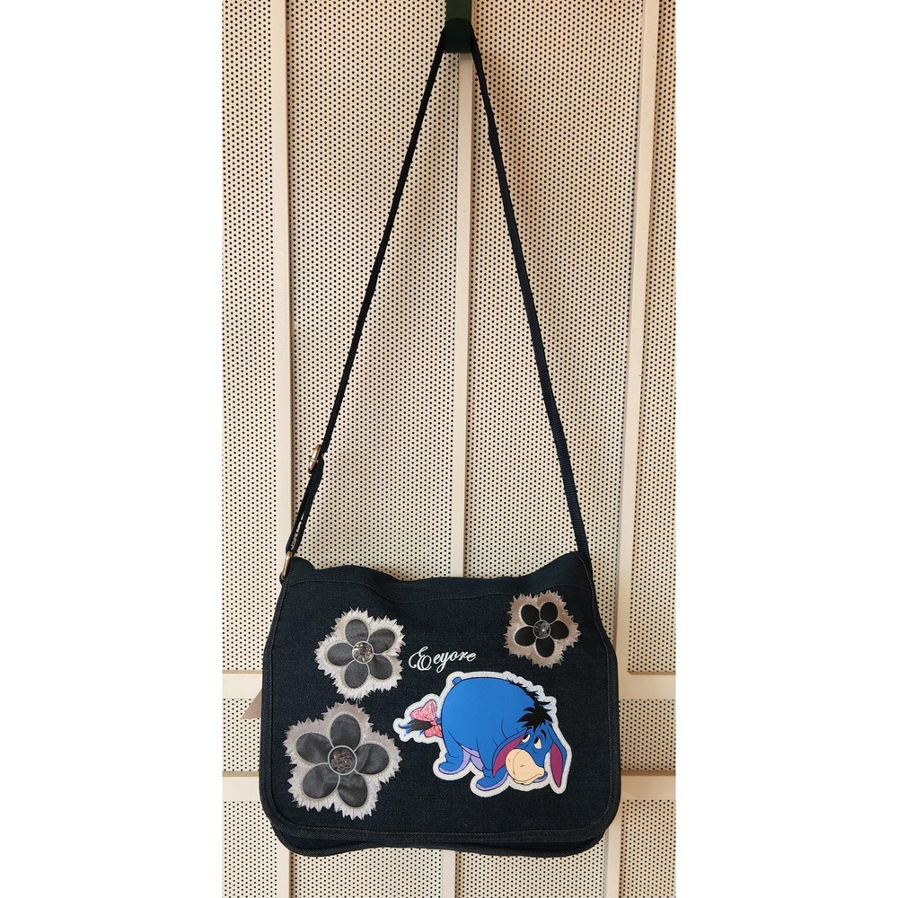 Vintage Disney Eeyore Denim Crossbody Bag Blue Floral Messenger NWT - Picture 2 of 11